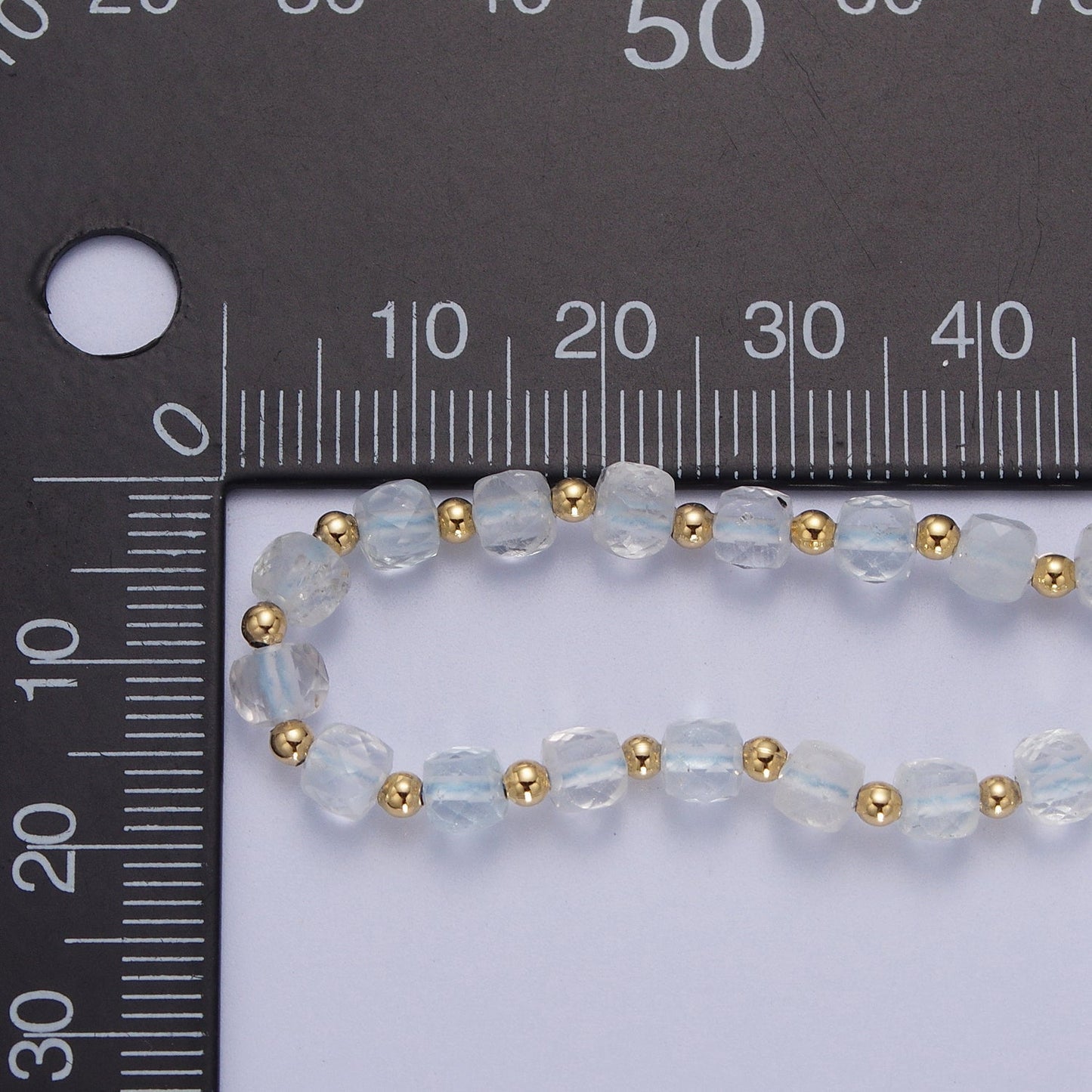 16 Inch Natural Light Blue Aquamarine Multi Faceted Cube Gemstone w. Gold Bead Choker Necklace | WA-1447 Clearance Pricing