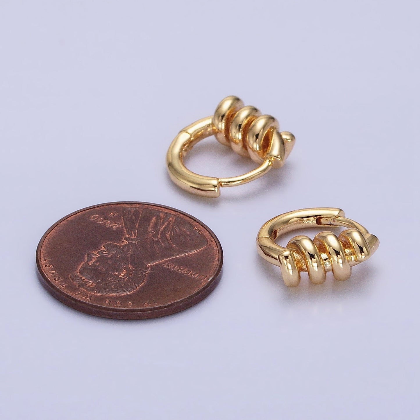 16K Gold Filled 13mm Triple Spiral Band Huggie Earrings in Gold & Silver | AD1096 AD1097
