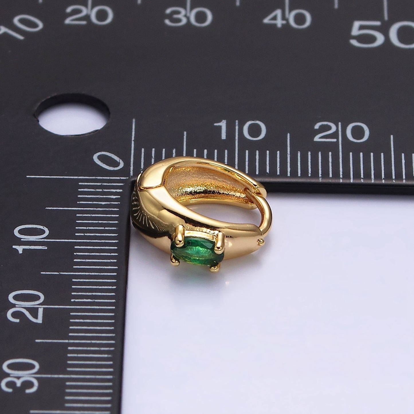 16K Gold Filled Emerald Green Oval CZ Dome 13mm Huggie Earrings in Silver & Gold | AB1501 AD1016