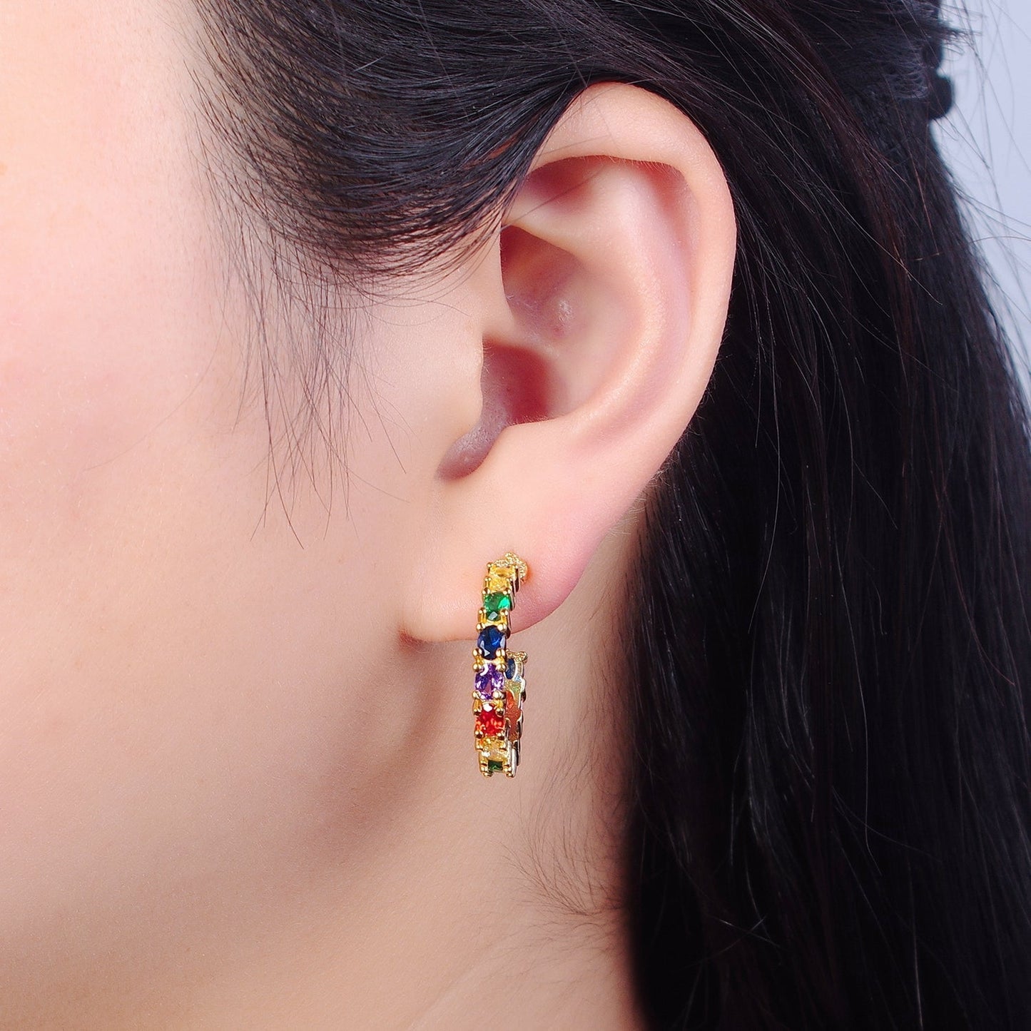 Multi Color Pave Hoop Earring T-419