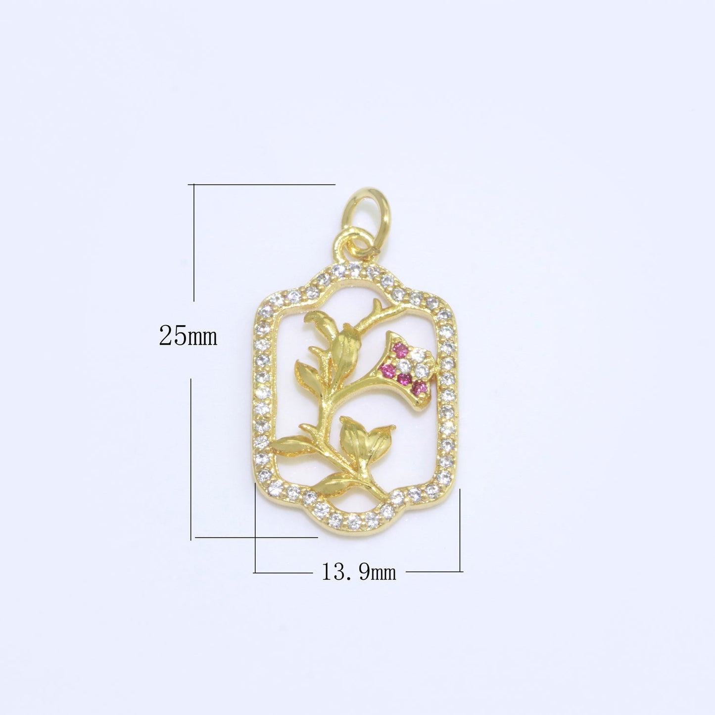 Dainty Gold Floral Vines Garden Charm Micro Pave Wild Flower pendant M-692