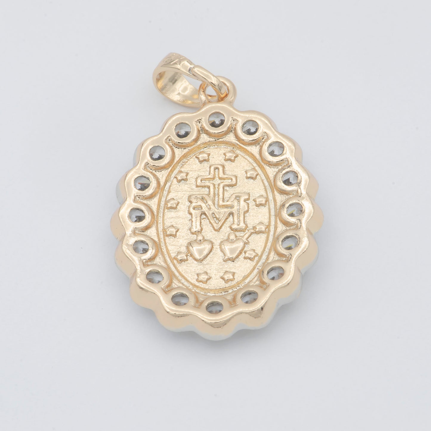 Gold Filled Holy Mary Lady of Guadalupe Praying Religious Cubic Zirconia Crystal Oval Pendants H-728