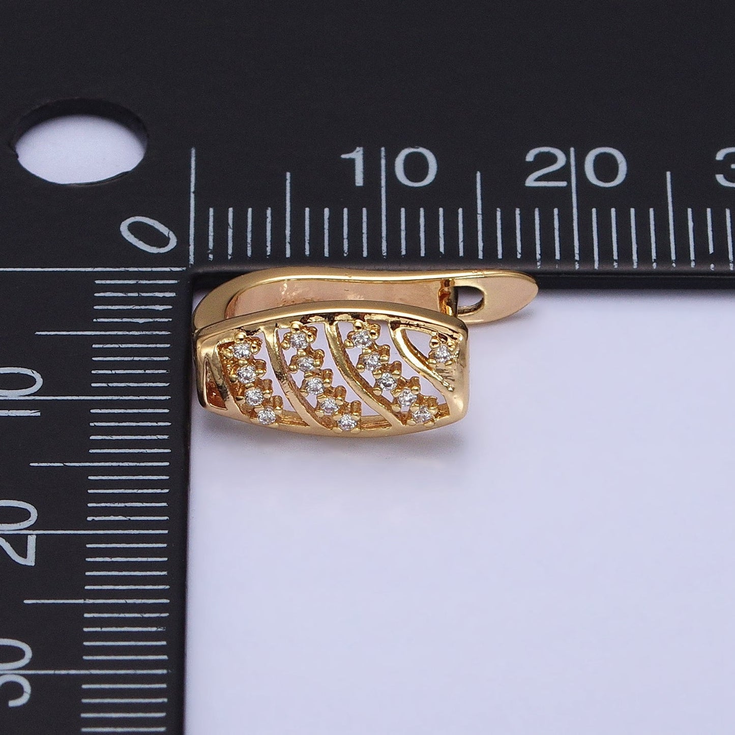 16K Gold Filled Clear CZ Multiple Band Open English Lock Earrings in Gold & Silver | AD837 AD838
