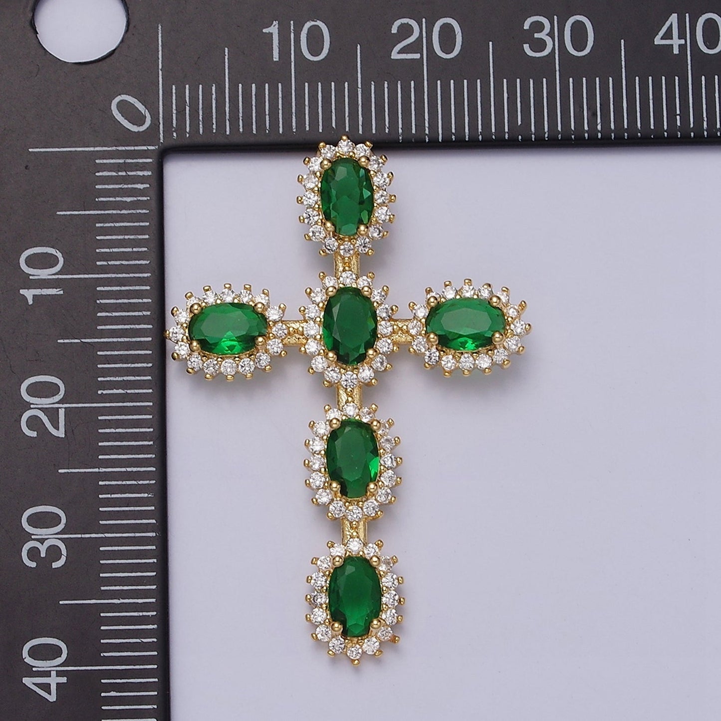 16K Gold Filled Emerald Green Oval Religious Cross Pendant in Gold & Silver | AA493 AA494