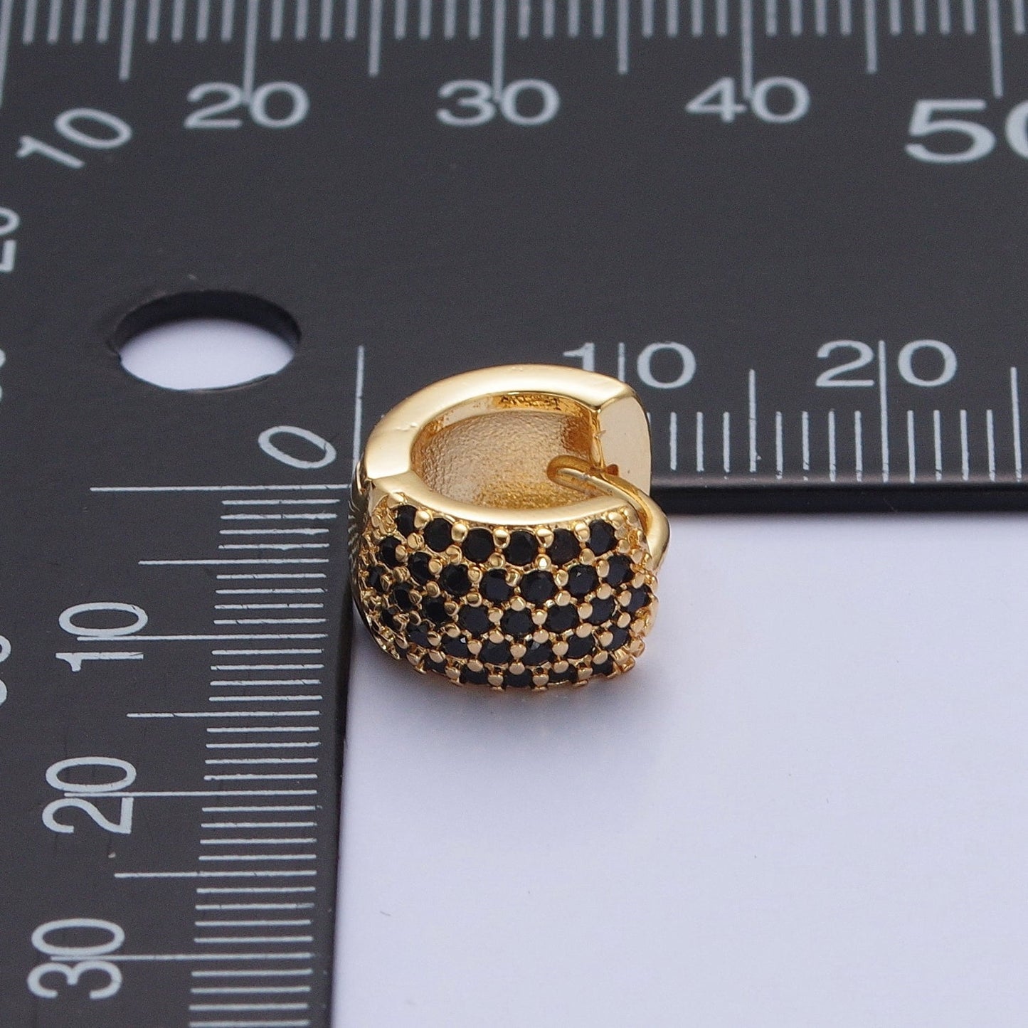 Black Pave Huggie Earring Chunky Black CZ Hoop Earring V-385