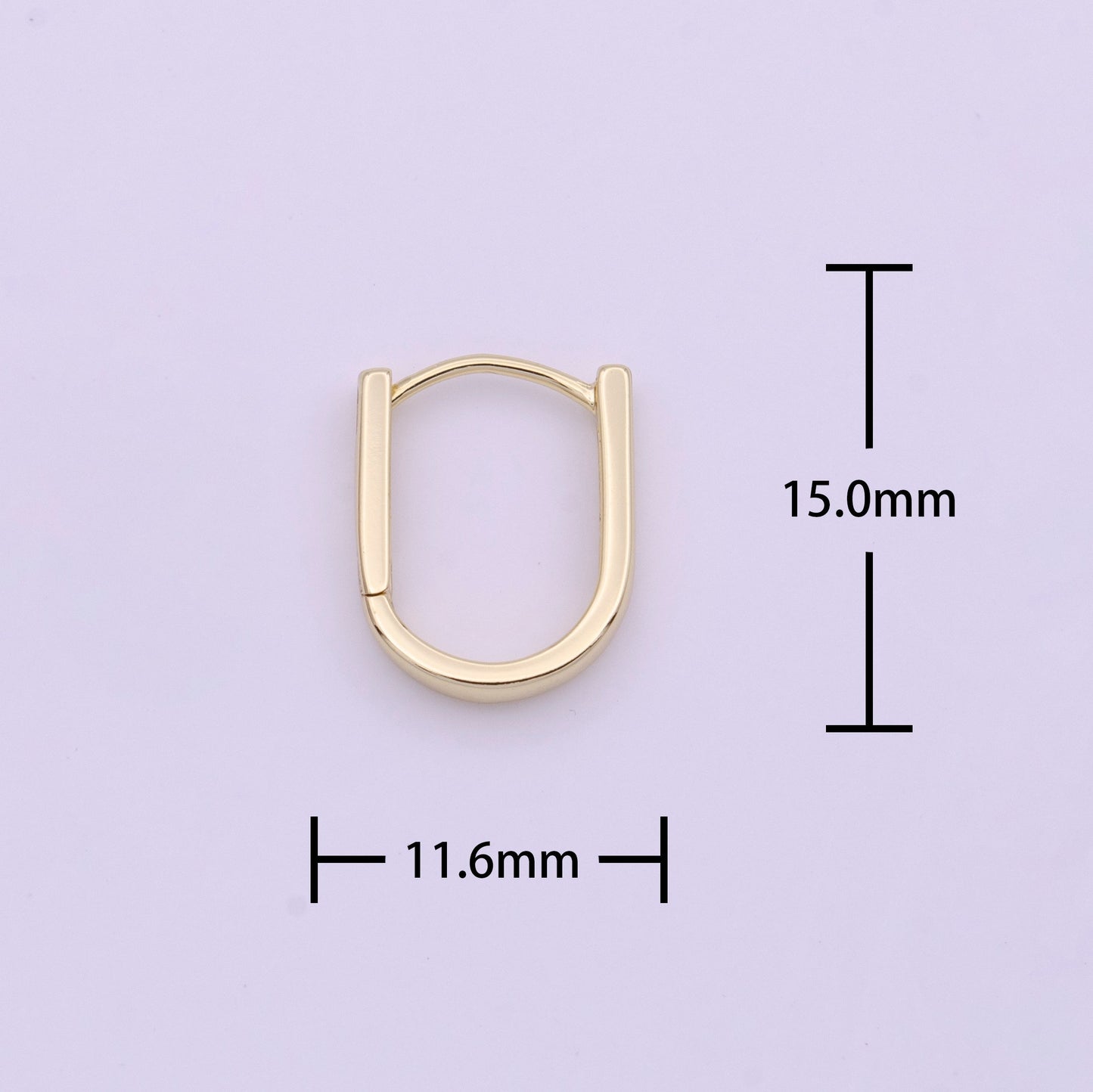 Dainty Gold U Shaped Boxy 15mm Huggie Earrings | AD-161