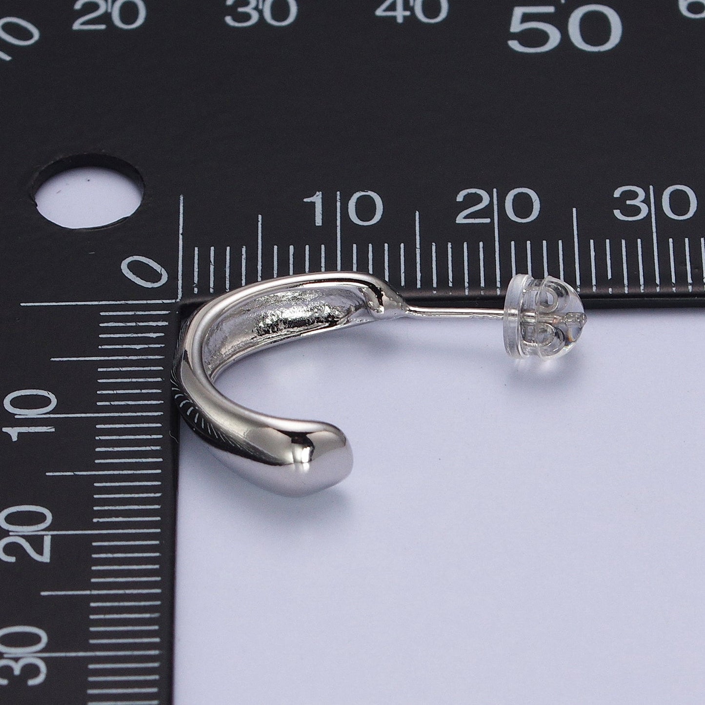 Mini Geometric Curved 17mm C-Shaped Silver Hoop Earrings | AB211