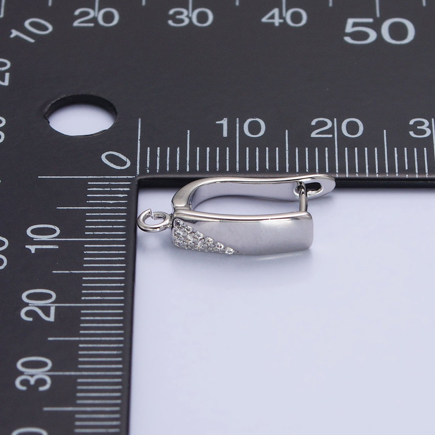 Silver Triangle Micro Paved Long Bar Open Loop English Lock Earrings Supply | Z-199