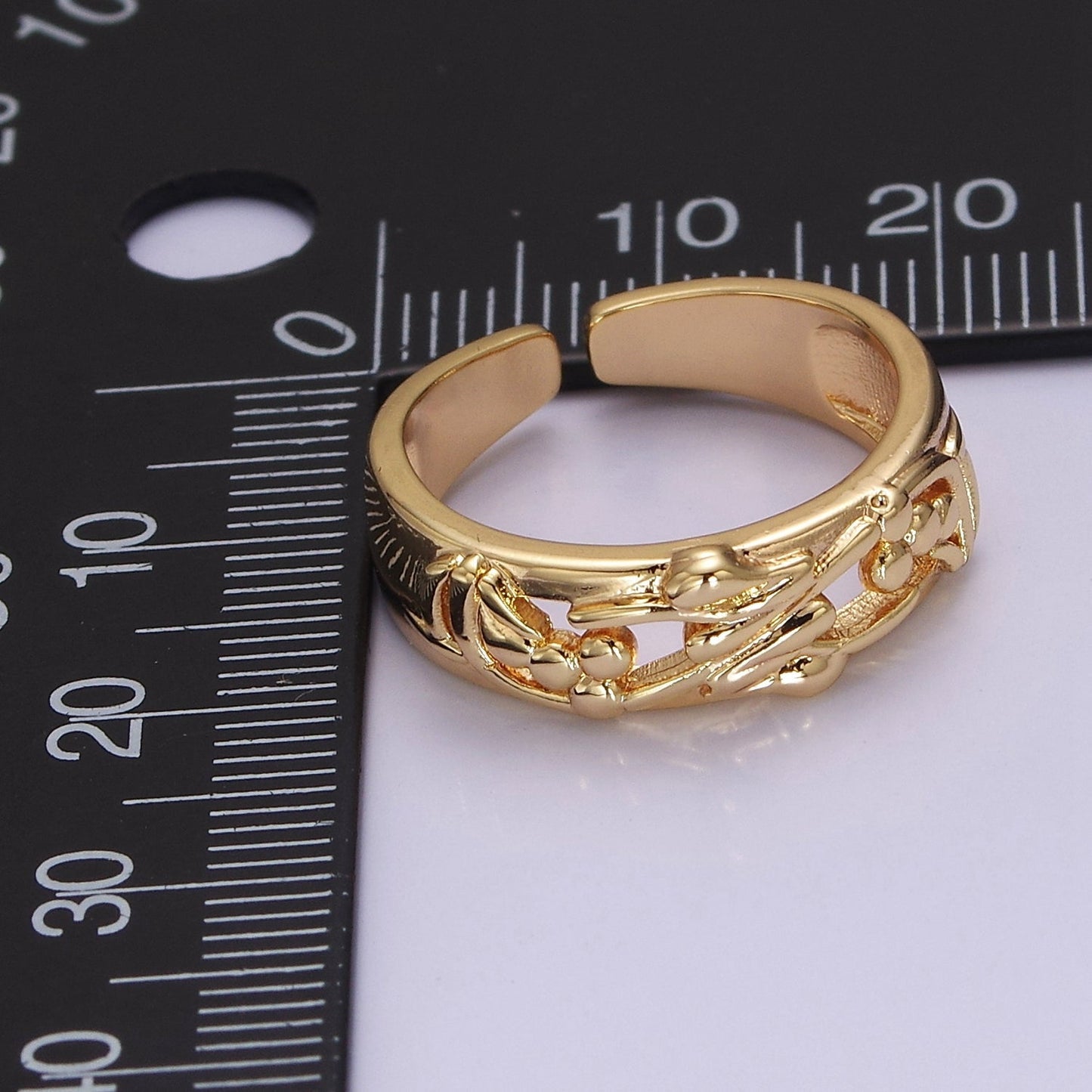 Dainty Art Deco Ring Flower Carved Design 18k Gold Filled Open Adjustable Ring O-2076