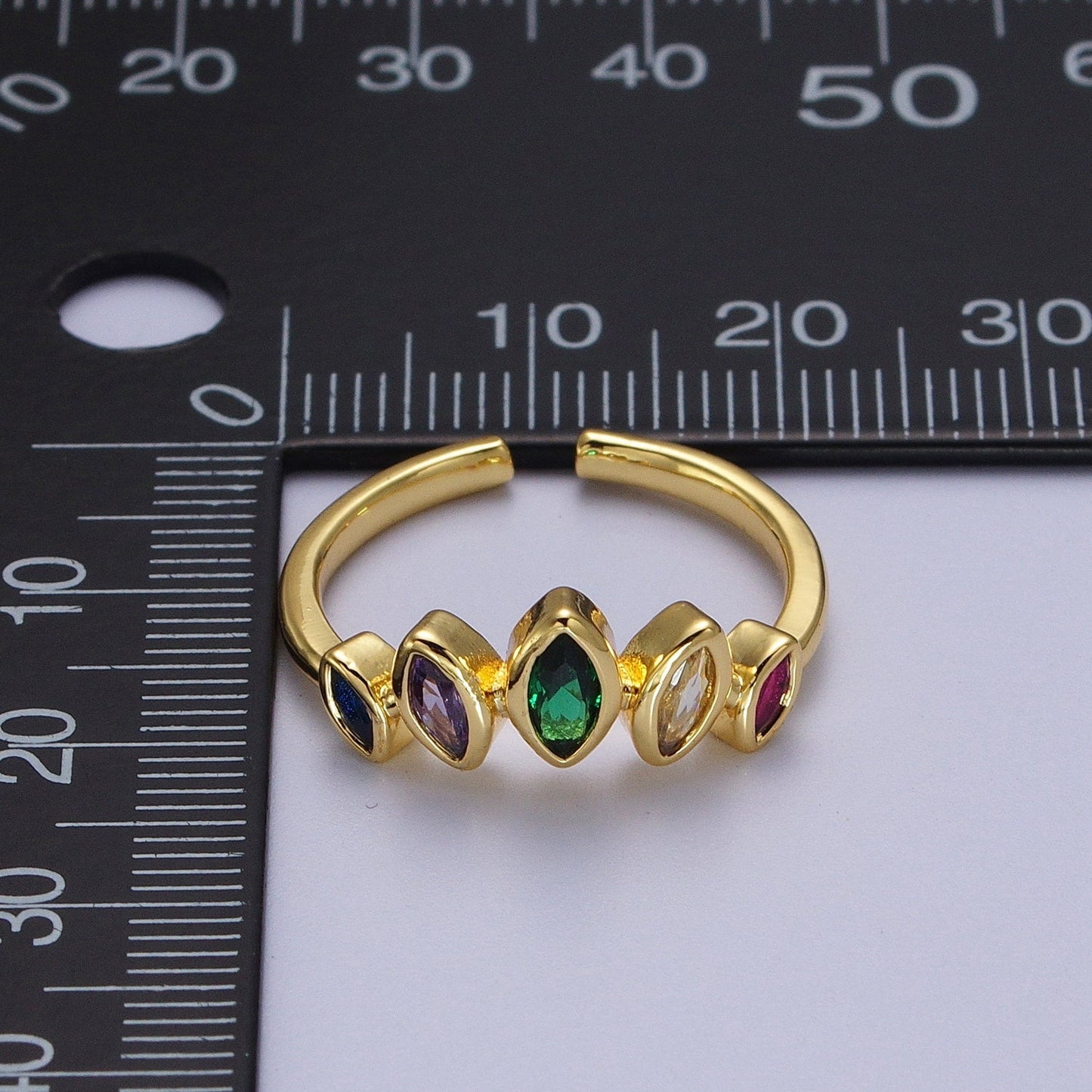 Gold Filled Rainbow Multicolor Marquise CZ Adjustable Ring | O-160