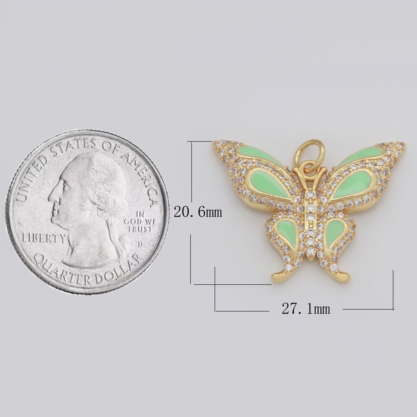 14K Gold Filled Mariposa Butterfly Charm Enamel Butterfly Pendant Cubic Zirconia Pendant for Necklace Component Monarch Insect Inspired M-613 - M-616