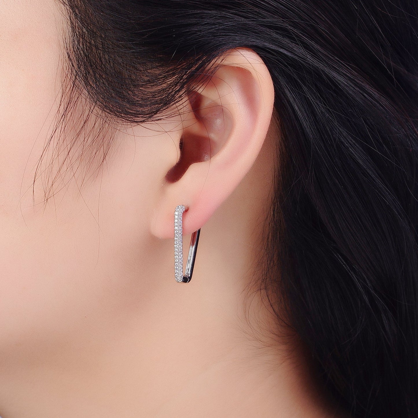 Silver Triangle hoop earrings White Gold Field Lead Nickel free, Earrings making Micro Pave CZ Triangle earrings AB1033