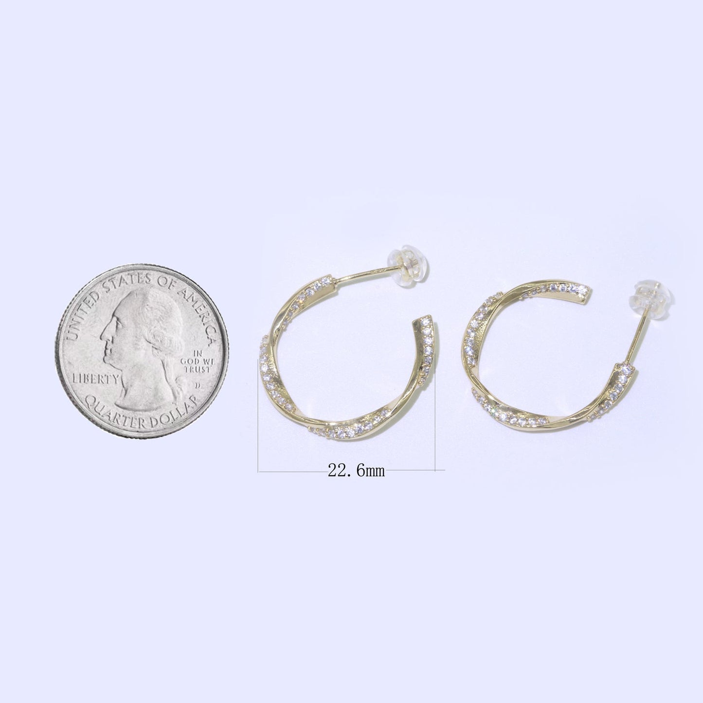 Dainty Gold Twist Hoop CZ Earring T-050