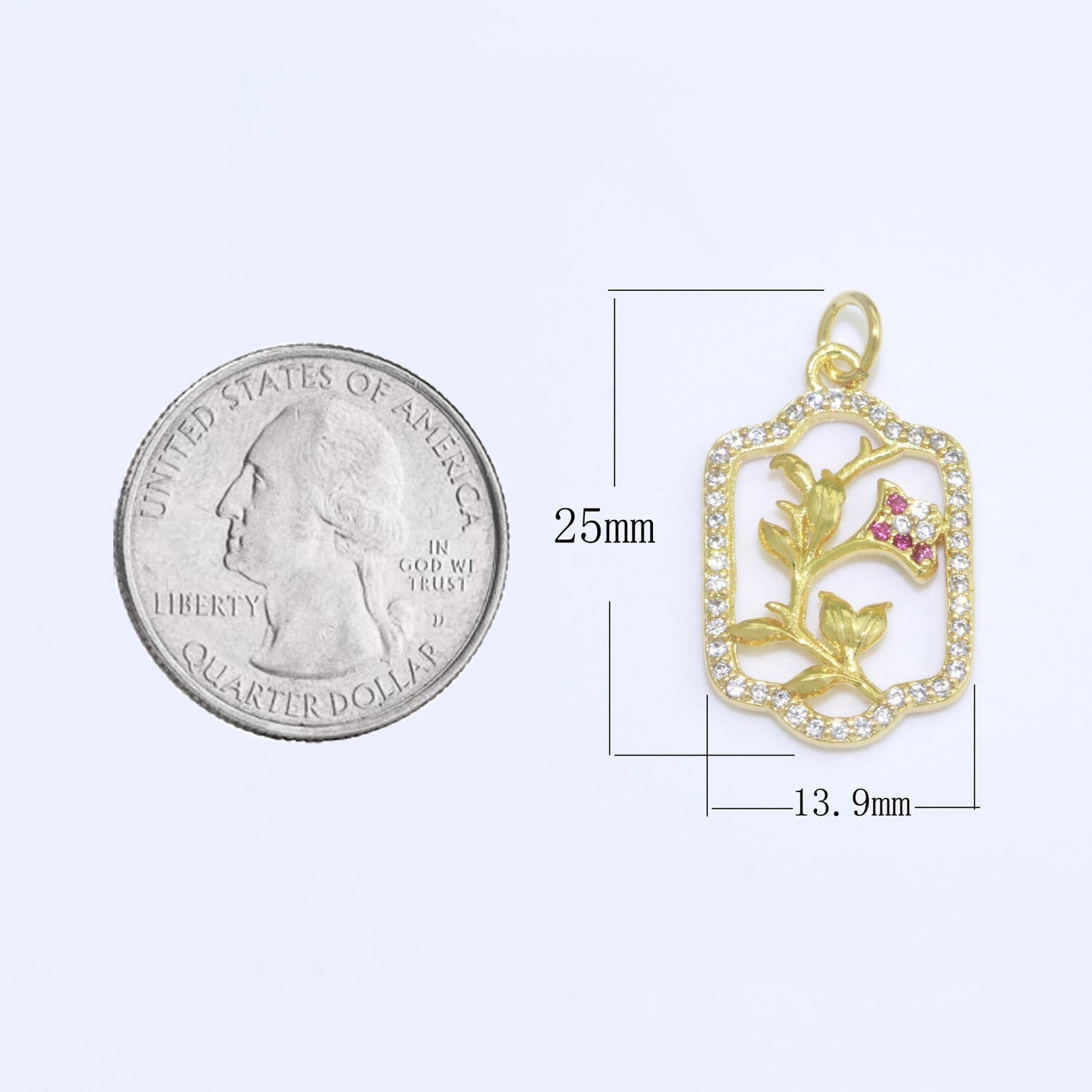 Dainty Gold Floral Vines Garden Charm Micro Pave Wild Flower pendant M-692