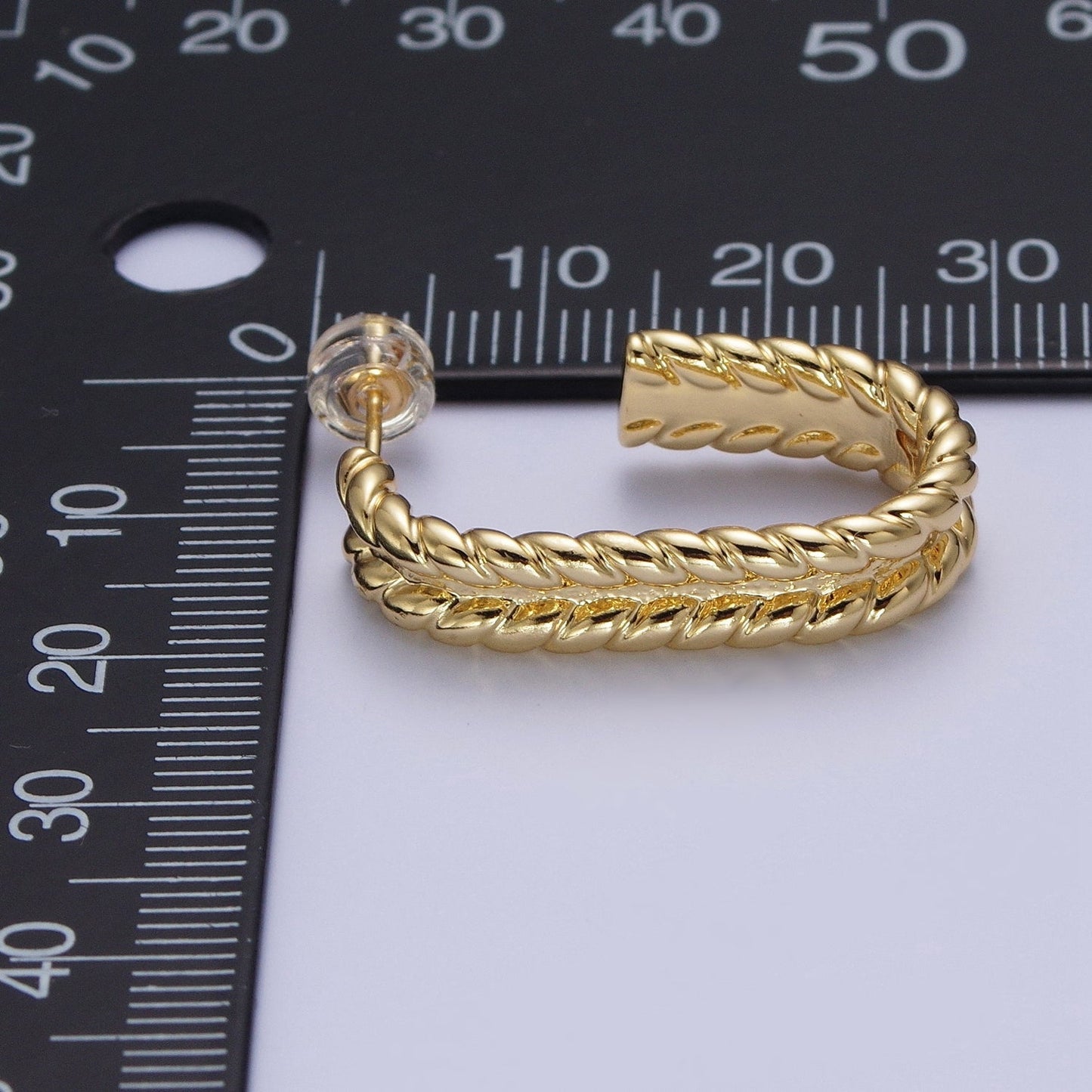 Wide Braided Twist Wheat J Shaped Hoop Stud Earrings in Gold & Silver | AD-528 AD-529