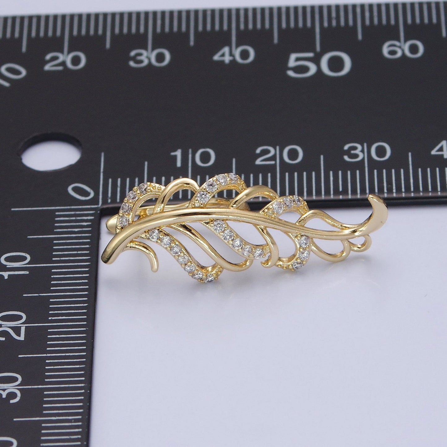 14K Gold Filled Micro Pave Clear CZ Nature Leaf English Lock Earrings P-315