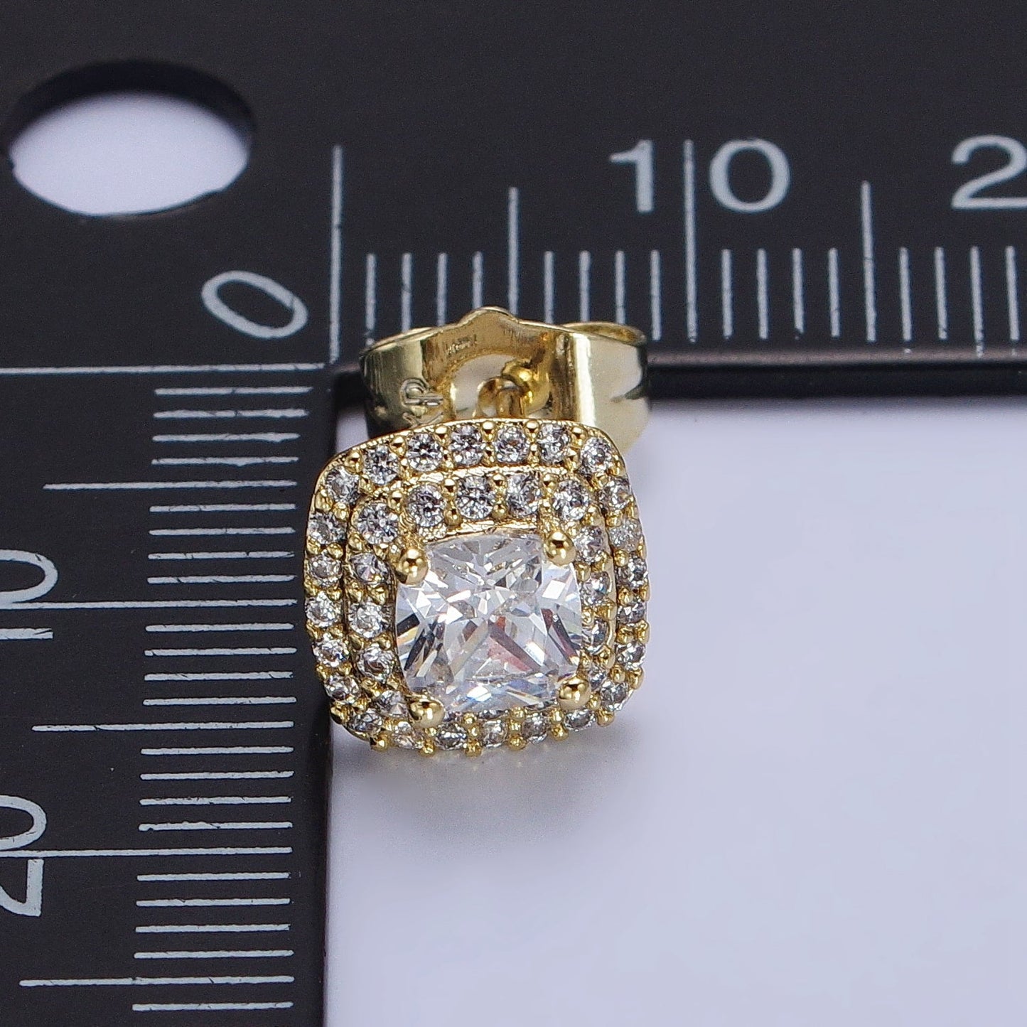 24K Gold Filled Square Clear CZ Micro Paved Stud Rhombus Earrings | AB331