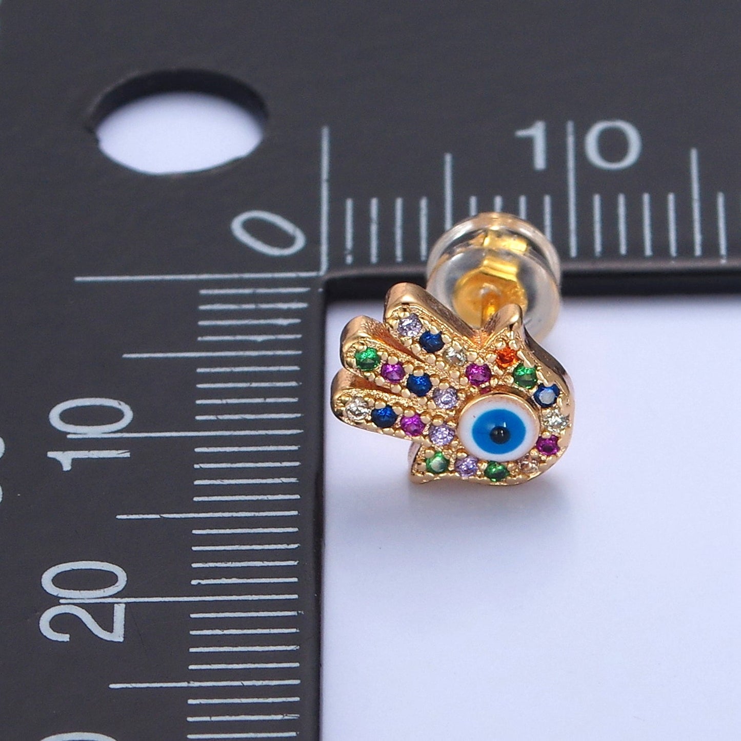 Multi Color Hand Stud Earring Gold Evil Eye Pave Earring T-500
