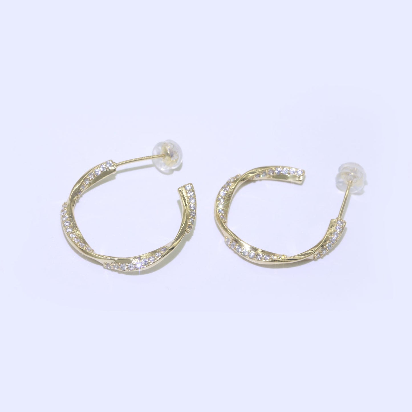 Dainty Gold Twist Hoop CZ Earring T-050