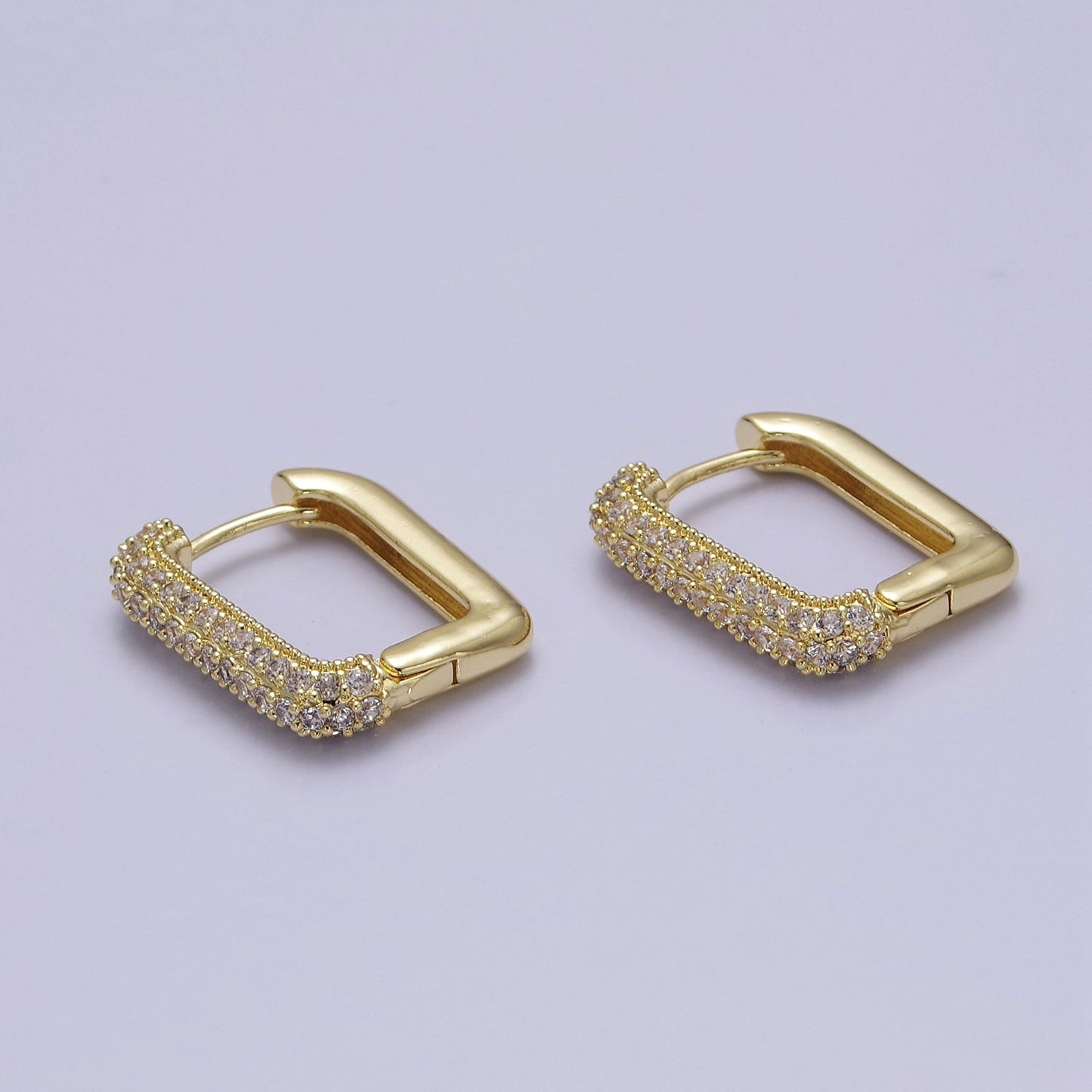Dainty Gold Huggie Earrings, Rectangle CZ Hoop EarringsV-361