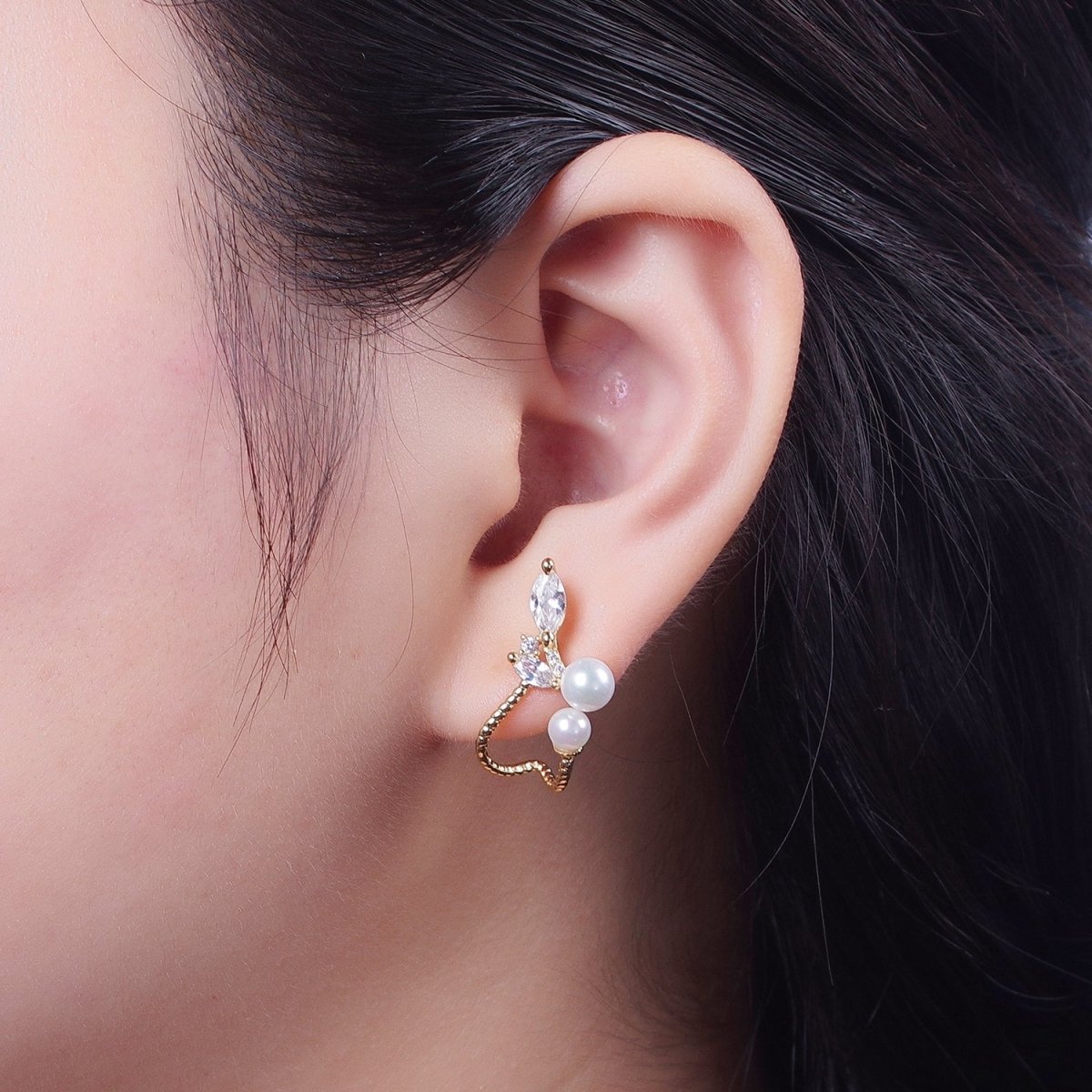 Abstract Marquise Stud Earring With Pearl for Fashion Jewelry P-251