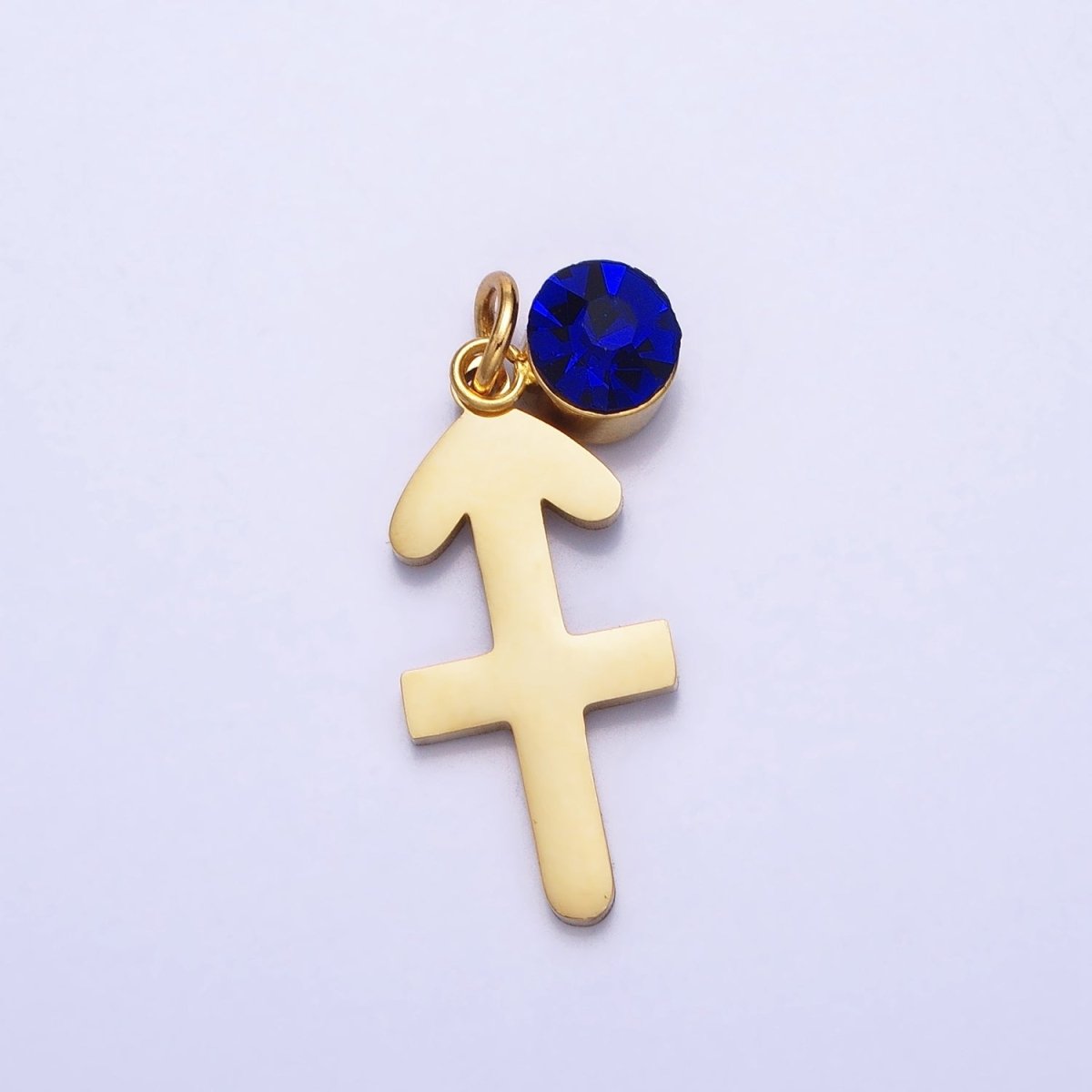 Add on Charm Stainless Steel Zodiac Astrological Signs Birthstone CZ Month Personalized Charm in Gold | A1409-A1414