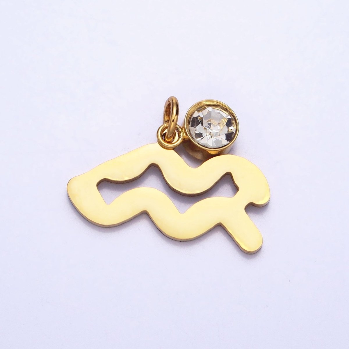 Add on Charm Stainless Steel Zodiac Astrological Signs Birthstone CZ Month Personalized Charm in Gold | A1409-A1414