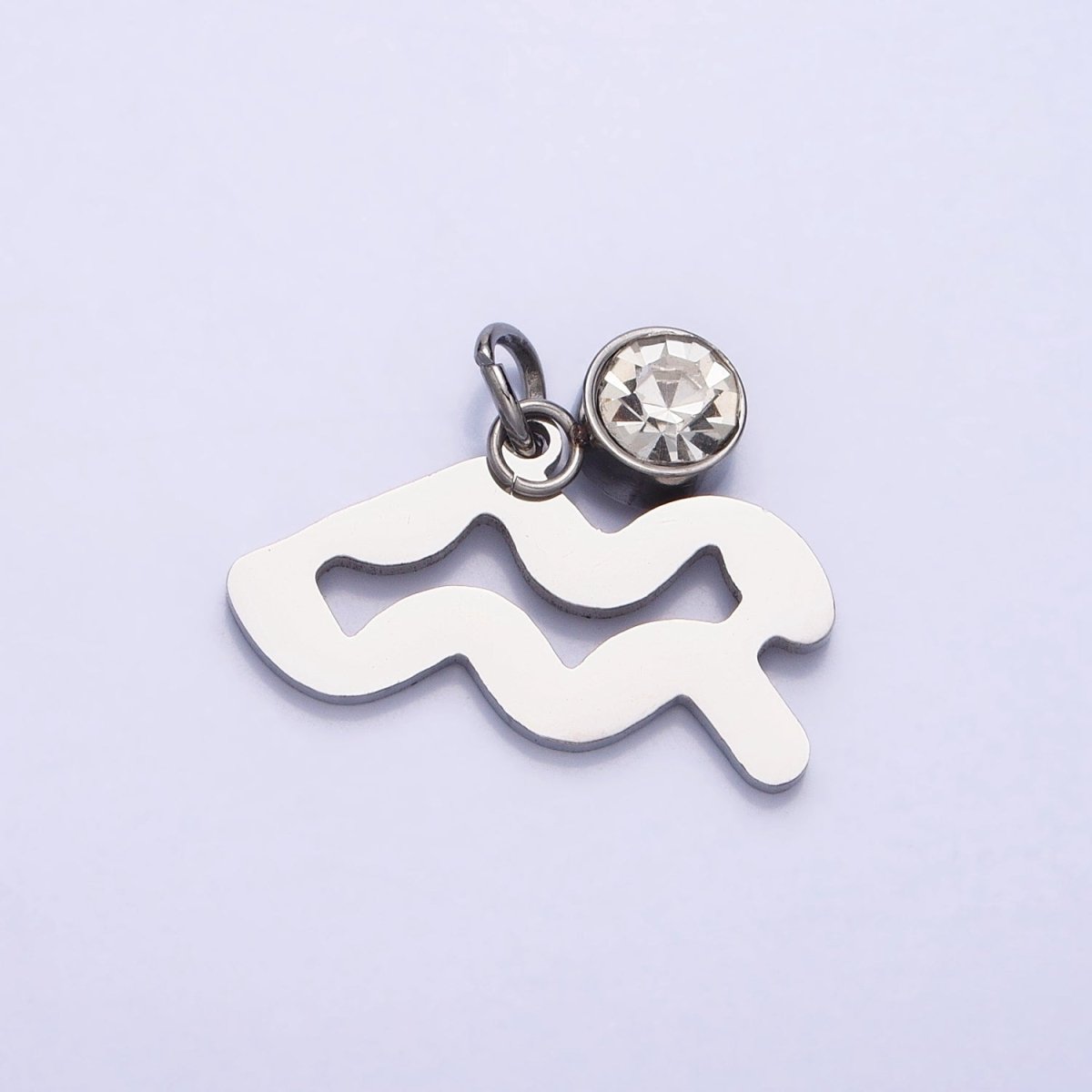 Add on Charm Stainless Steel Zodiac Astrological Signs Birthstone CZ Month Personalized Charm in Silver | A-A1403-A-A1408