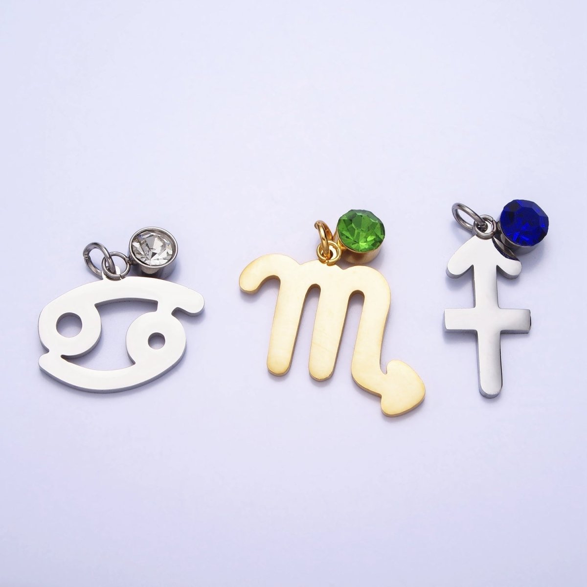 Add on Charm Stainless Steel Zodiac Astrological Signs Birthstone CZ Month Personalized Charm in Silver | A-A1403-A-A1408