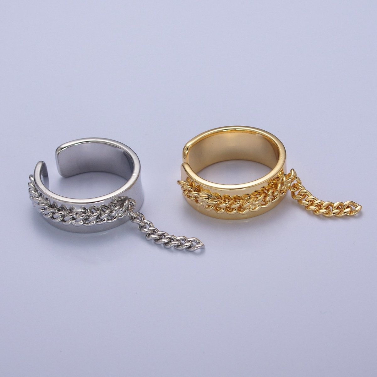 Adjustable Chain Ring - Gold Open Band Ring - Midi Stacking Ring - Punk Chain Ring O-2191 O-2192