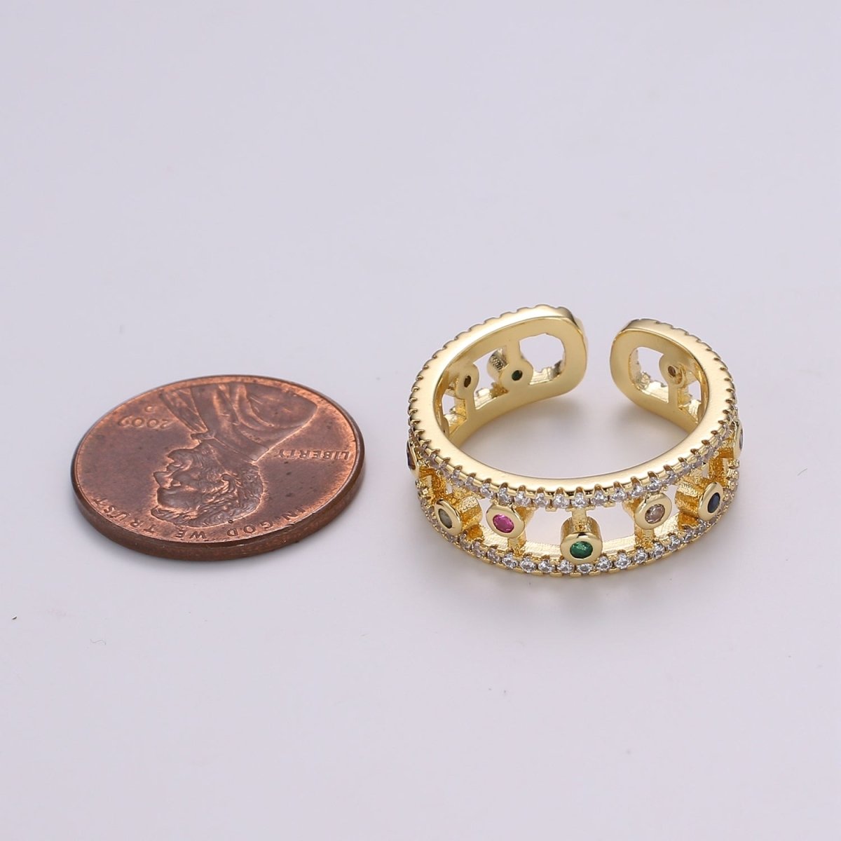 Adjustable double band ring, statement ring, dainty gold ring, gold Cubic Colorful ring for stackable jewelry US Size 6 R501