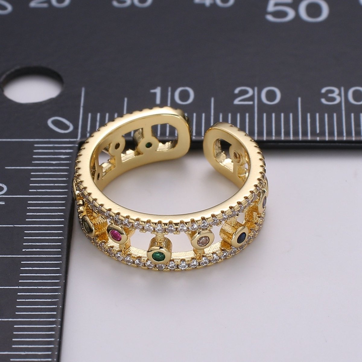 Adjustable double band ring, statement ring, dainty gold ring, gold Cubic Colorful ring for stackable jewelry US Size 6 R501