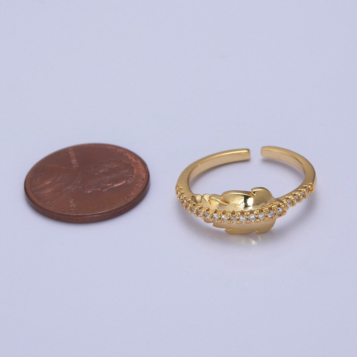 Adjustable Feather Ring, 14K Yellow Gold Filled, Dainty Ring Leaf Ring O-2134