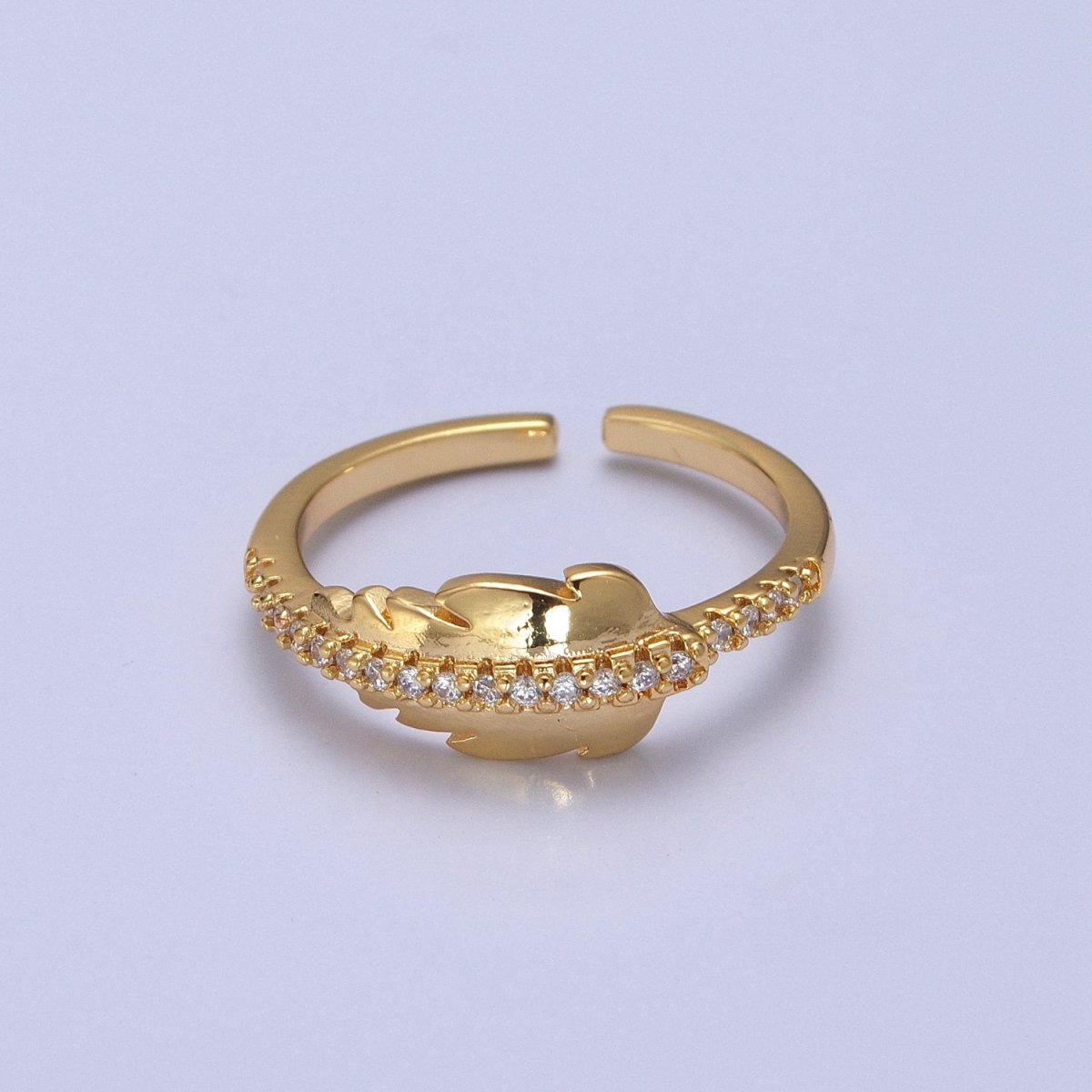 Adjustable Feather Ring, 14K Yellow Gold Filled, Dainty Ring Leaf Ring O-2134