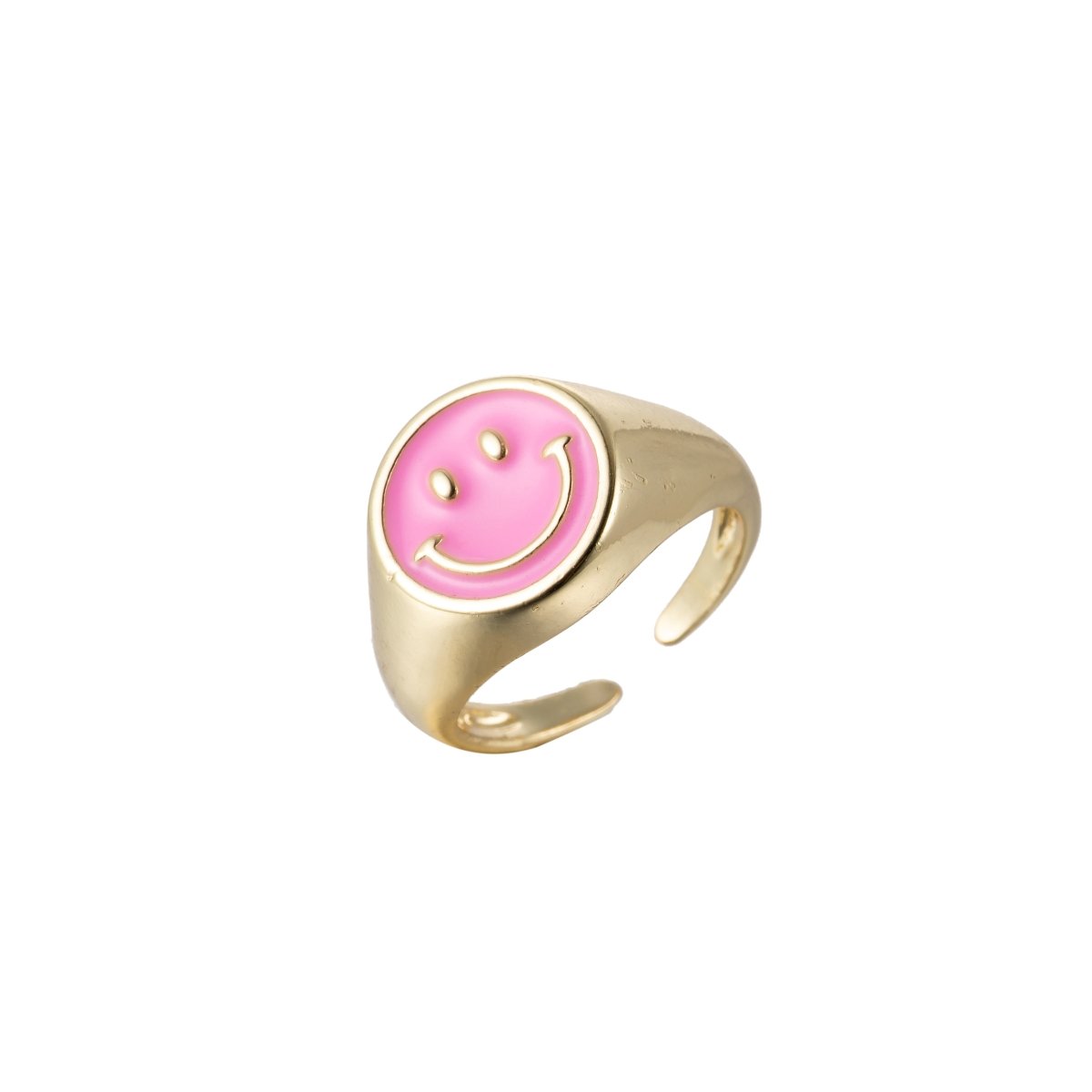 Adjustable Gold Smiley Face Ring, Colorful Enamel Happy Face Signet Ring y2k Jewelry O-881~O-885 O-887~O-891