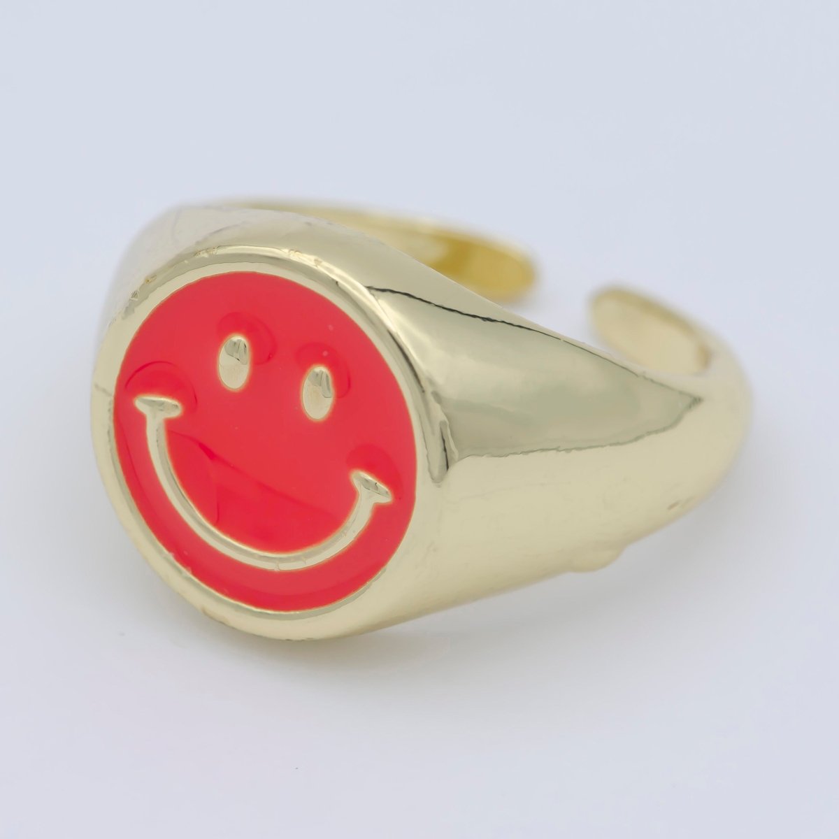 Adjustable Gold Smiley Face Ring, Colorful Enamel Happy Face Signet Ring y2k Jewelry O-881~O-885 O-887~O-891