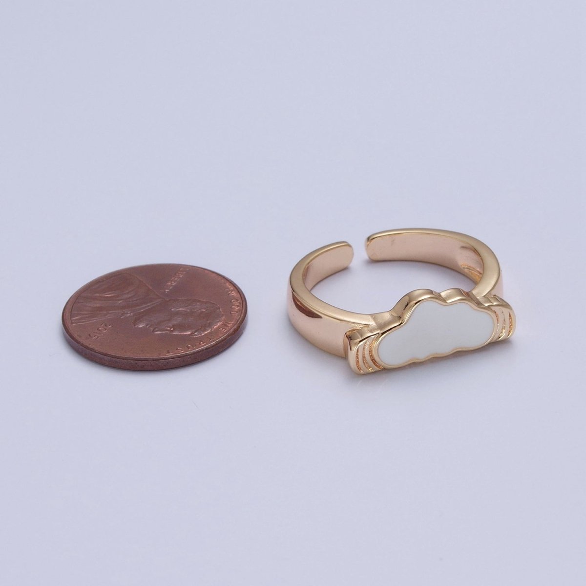 Adjustable kawaii ring with a White Cloud Ring Pink Enamel Ring Open O-2220 O-2221