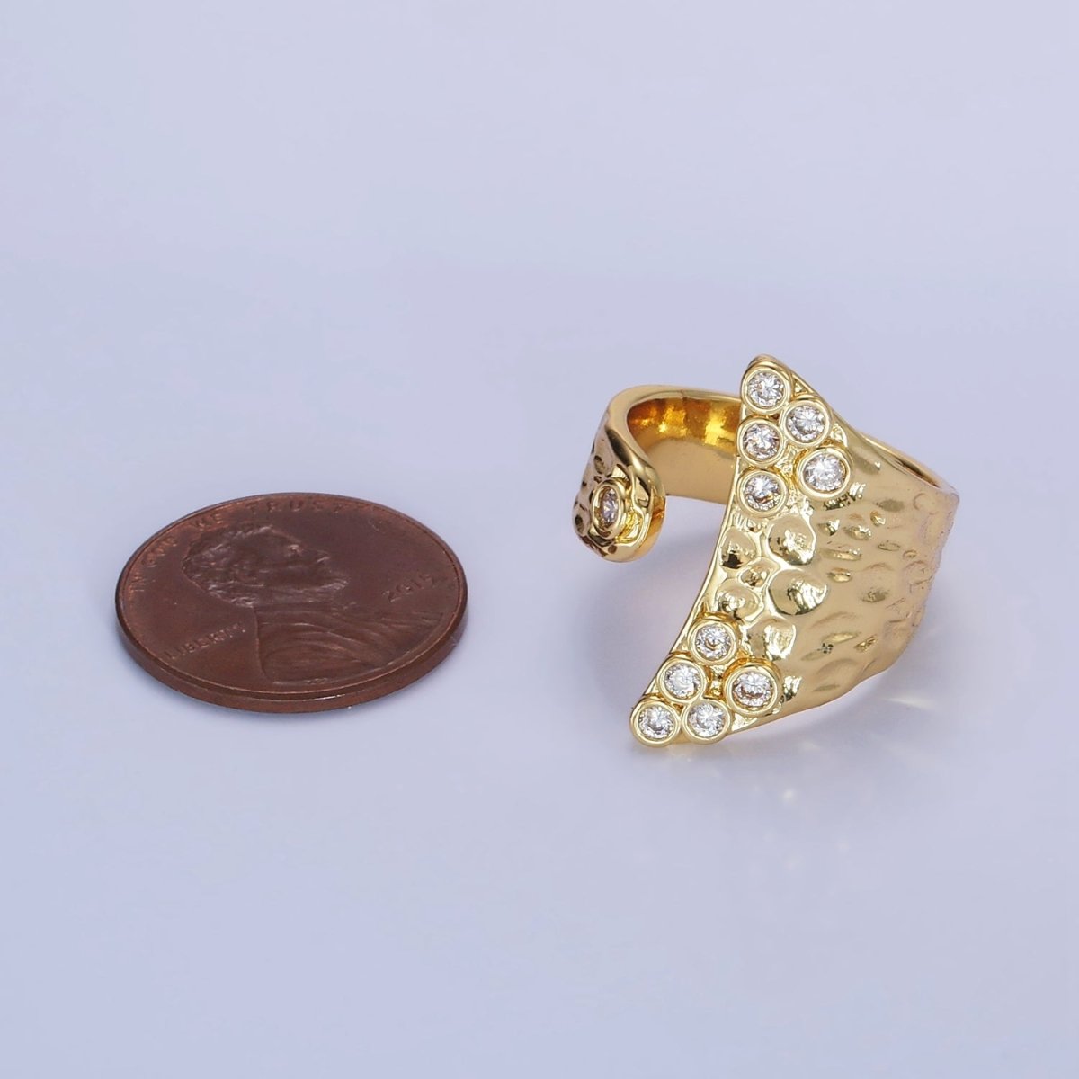 AimVogue 14K Gold Filled Round CZ Hammered Wrap Ring | O1320