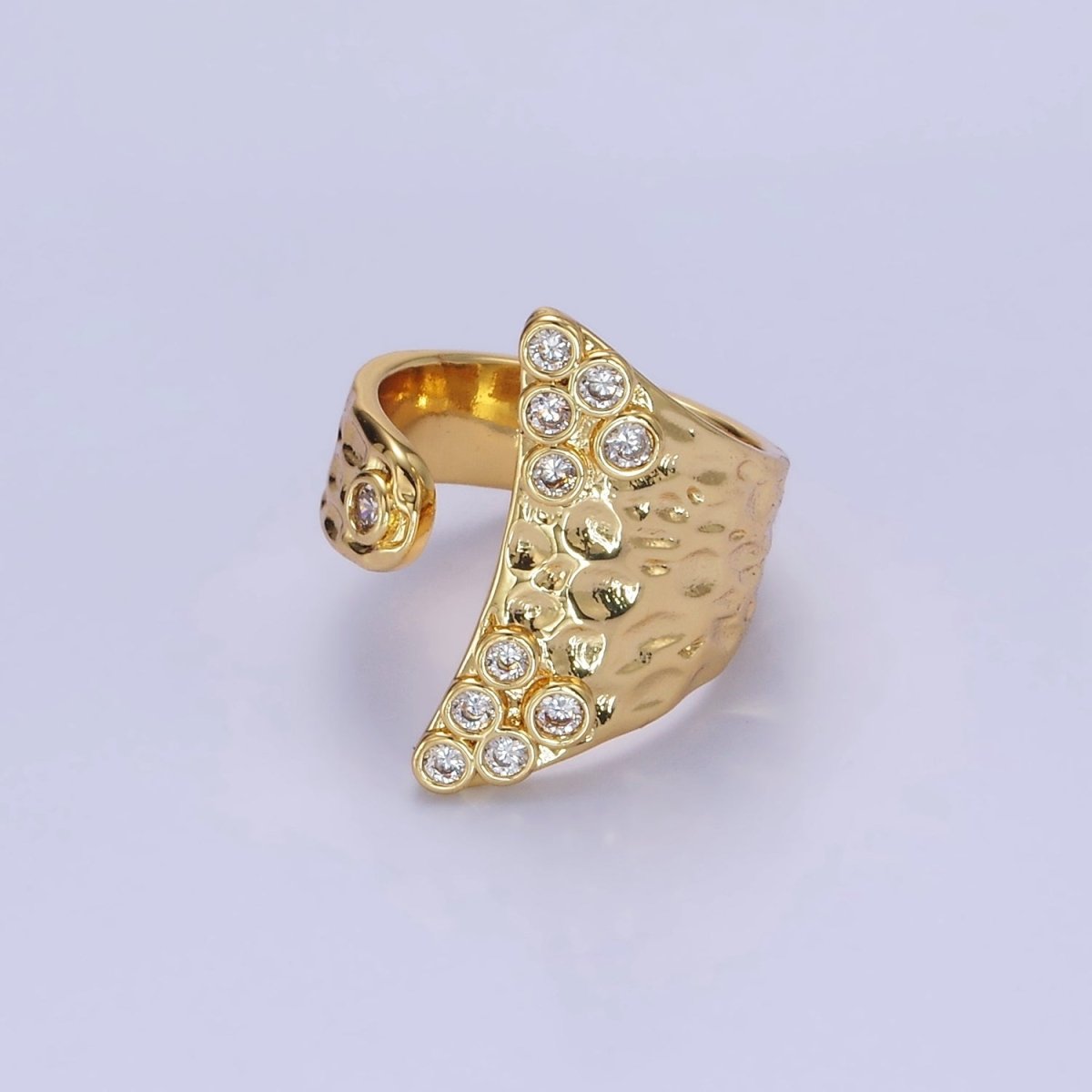 AimVogue 14K Gold Filled Round CZ Hammered Wrap Ring | O1320