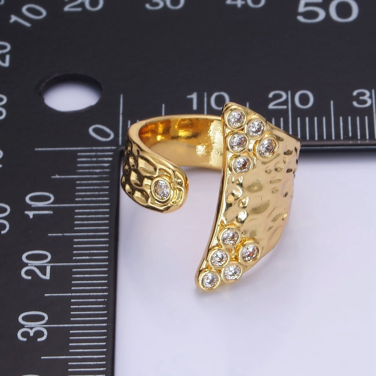 AimVogue 14K Gold Filled Round CZ Hammered Wrap Ring | O1320