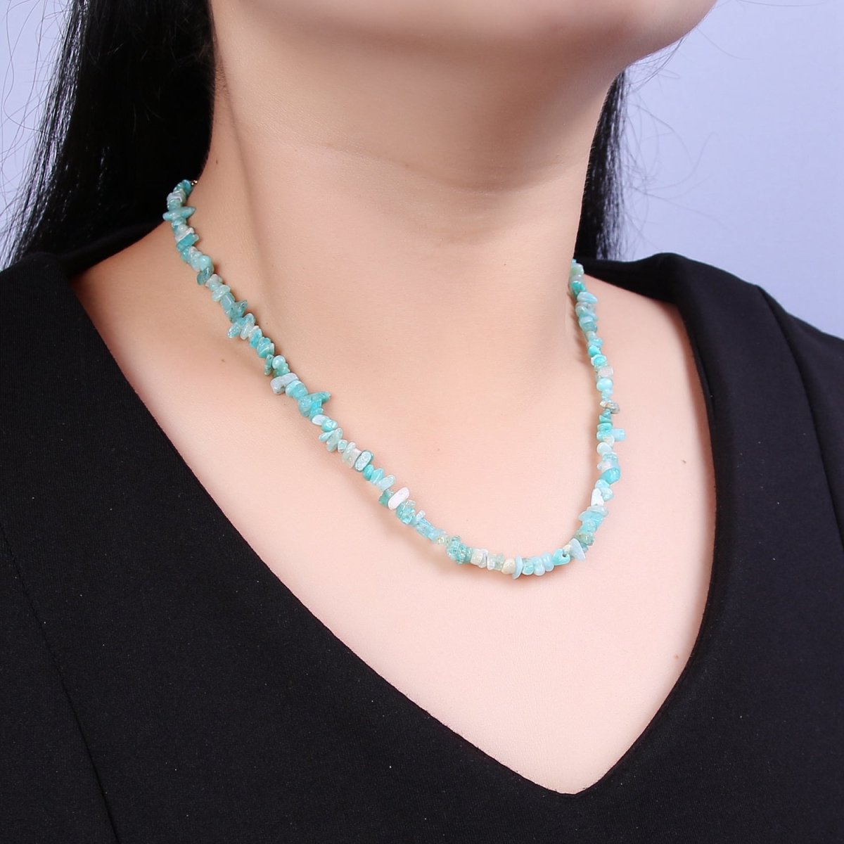 Amazonite Beaded Necklace - Chip Necklace Healing Crystals, Gemstone Necklace, Handmade Jewelry, Crystal Necklace | WA-648 Clearance Pricing