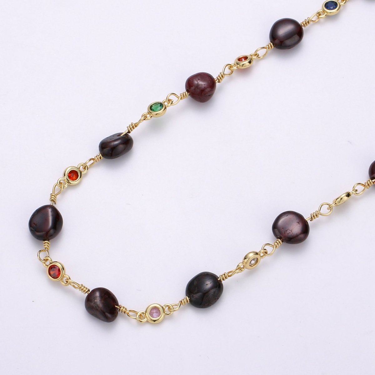 Amethyst Stone Micro Pave Charm 24K Gold Filled Chain by Yard, Cubic Round Charm Chain, Semiprecious Stone Purple Amethyst Chain | ROLL-333 Clearance Pricing