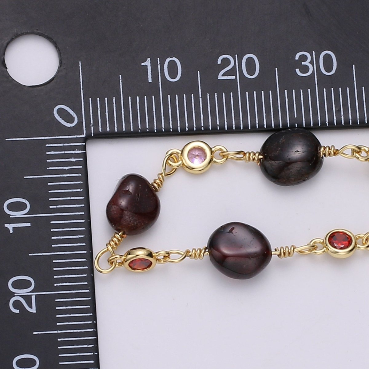 Amethyst Stone Micro Pave Charm 24K Gold Filled Chain by Yard, Cubic Round Charm Chain, Semiprecious Stone Purple Amethyst Chain | ROLL-333 Clearance Pricing