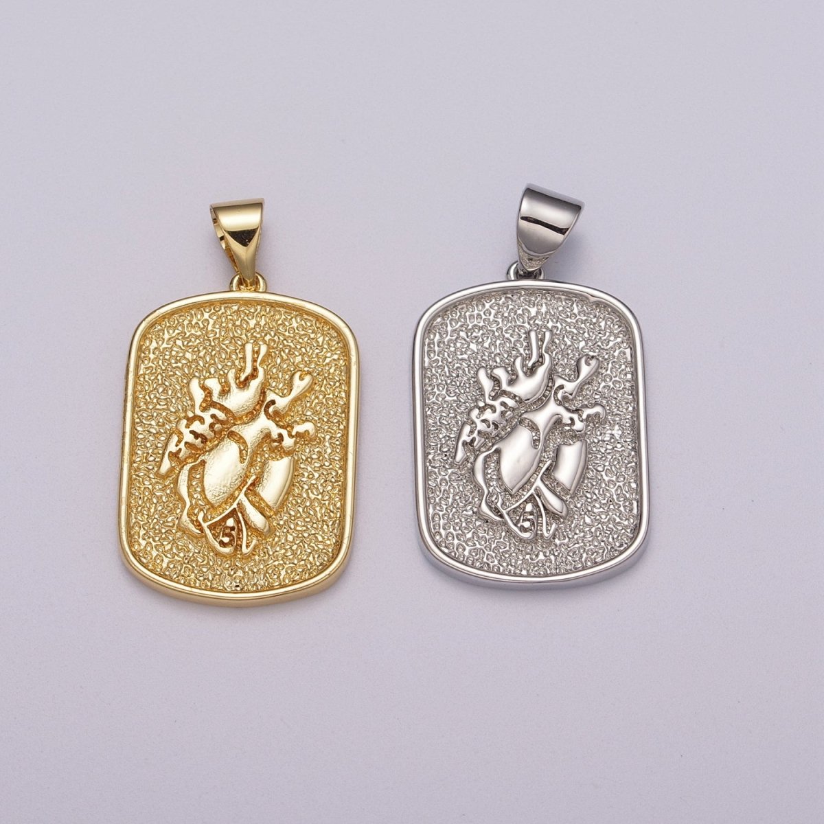 Anatomical Human Heart Pendant Charm Gold Silver Military Tag Jewelry Pendant / N-1439, N-1440