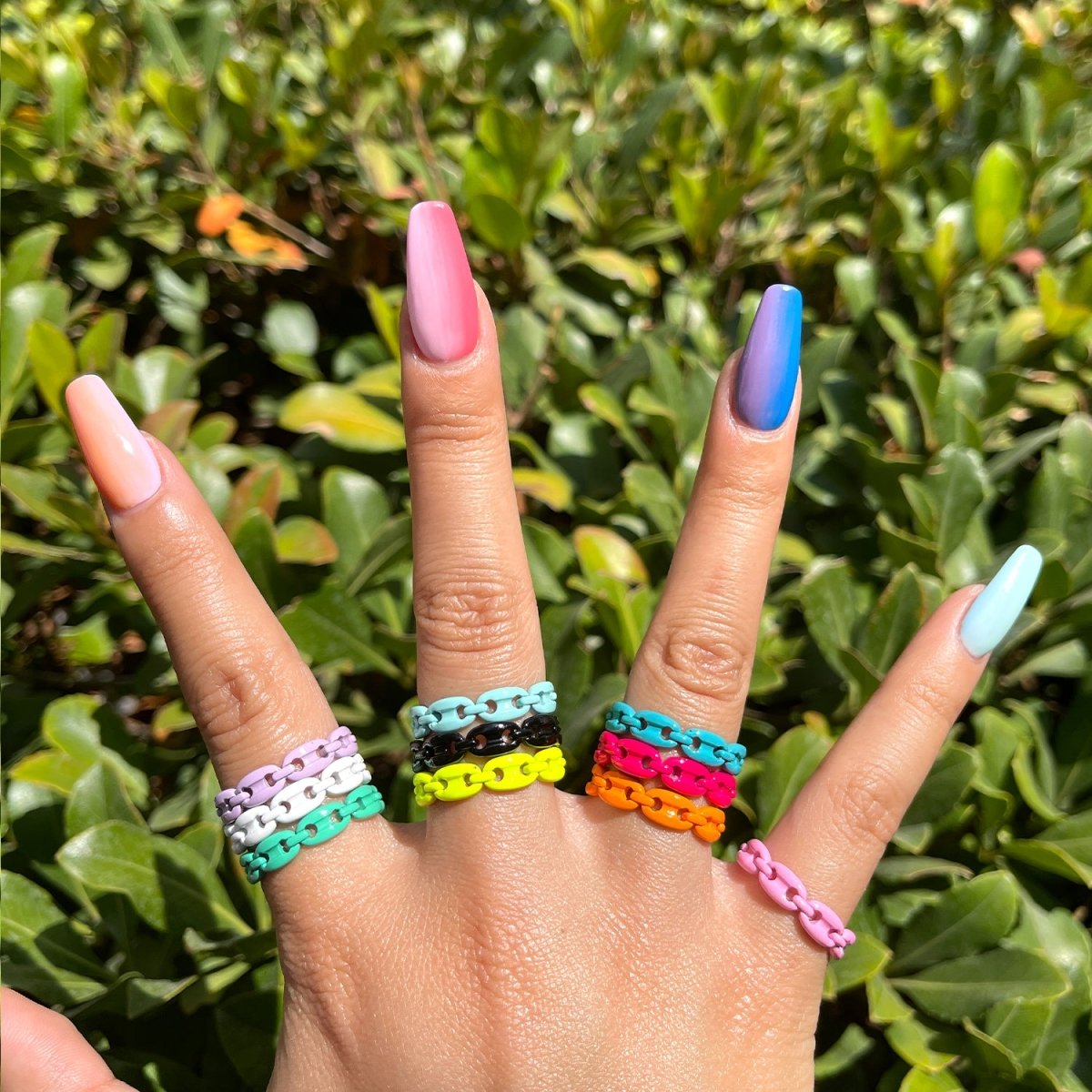 Anchor Ring Link Chain Ring Enamel Statement Jewelry Open Adjustable Ring Y2K Colorful Ring