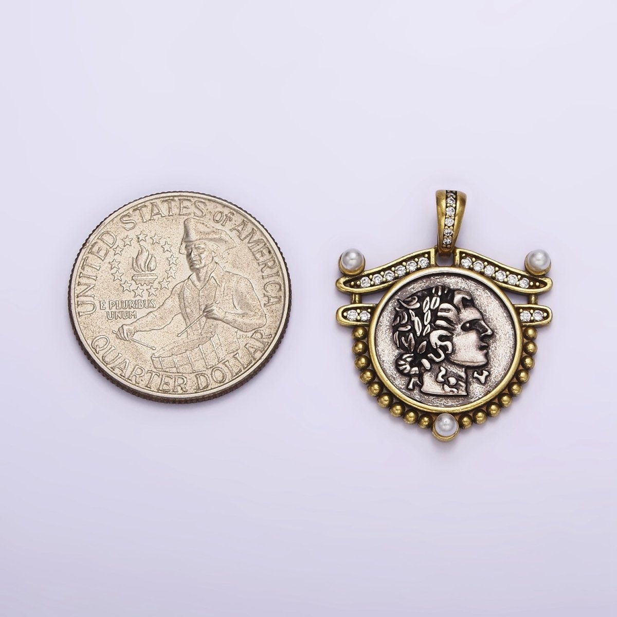Ancient Coin Findings Pendant , Roman Coin Charm Ancient Greek Medallion Charm AA-761