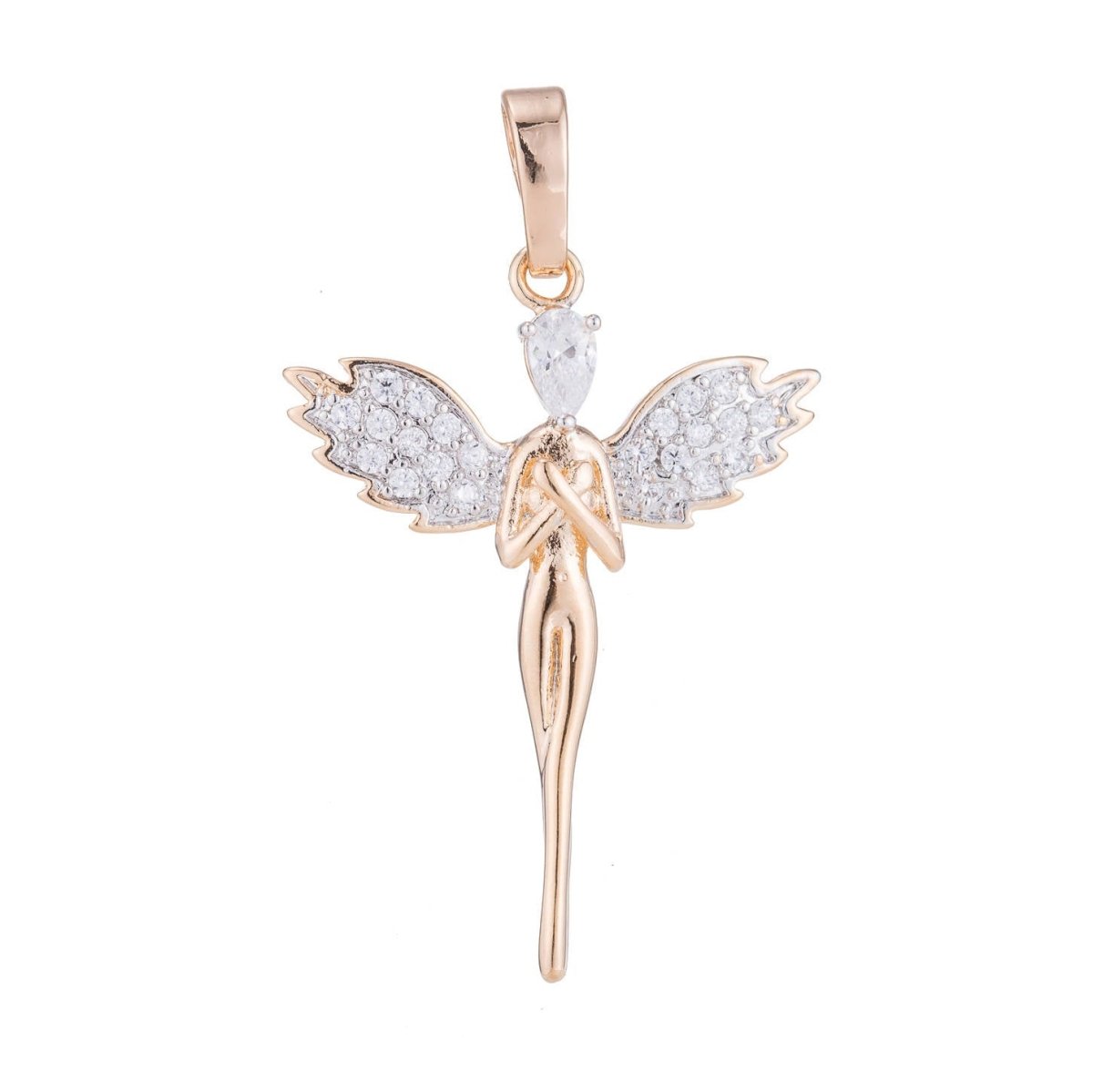 Angel Pendant Gold Plated Necklace - Angel Wings Gold Plated Pendant - Rose Gold Plated Pendant - Guardian Angel Cubic Zircon Charm H-071