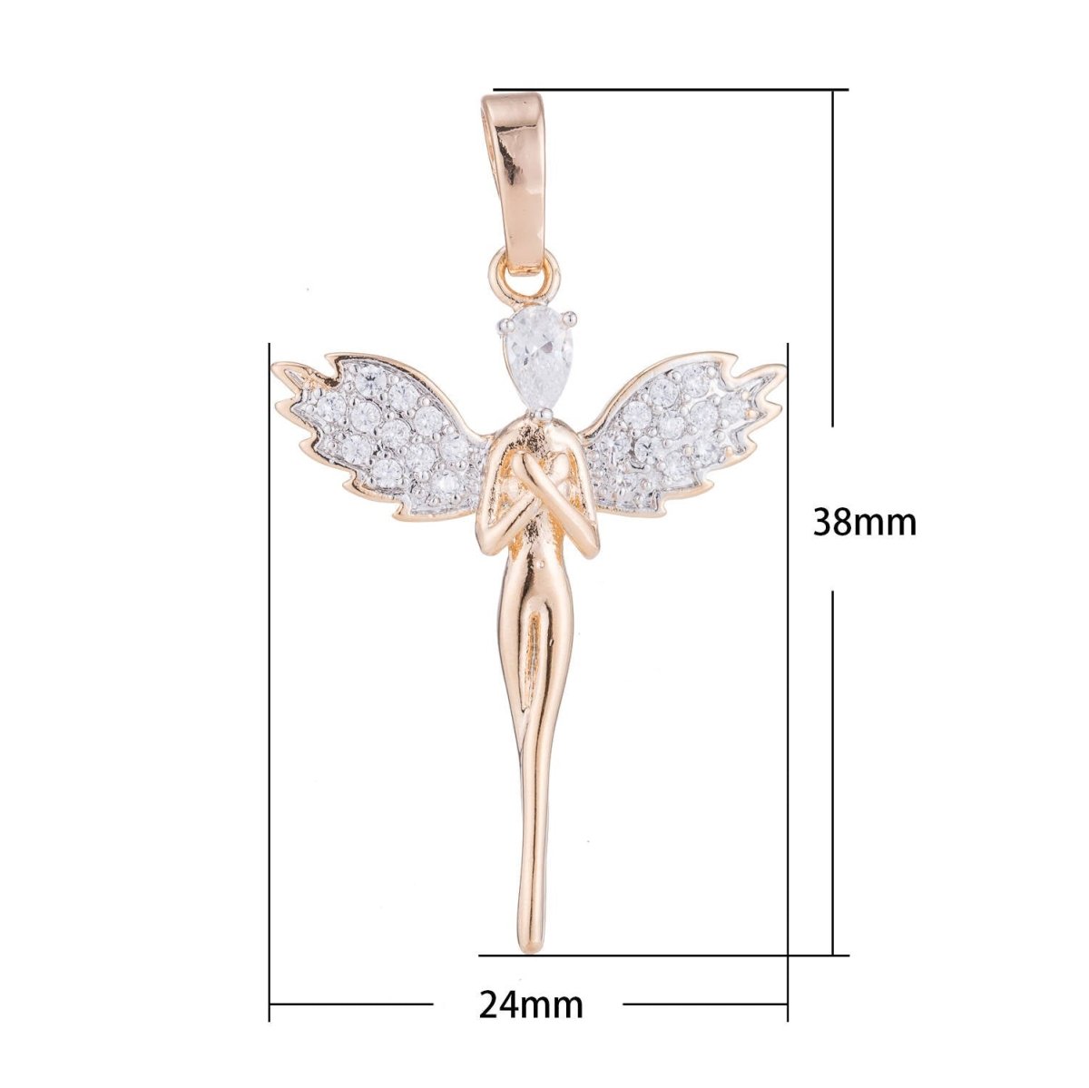 Angel Pendant Gold Plated Necklace - Angel Wings Gold Plated Pendant - Rose Gold Plated Pendant - Guardian Angel Cubic Zircon Charm H-071