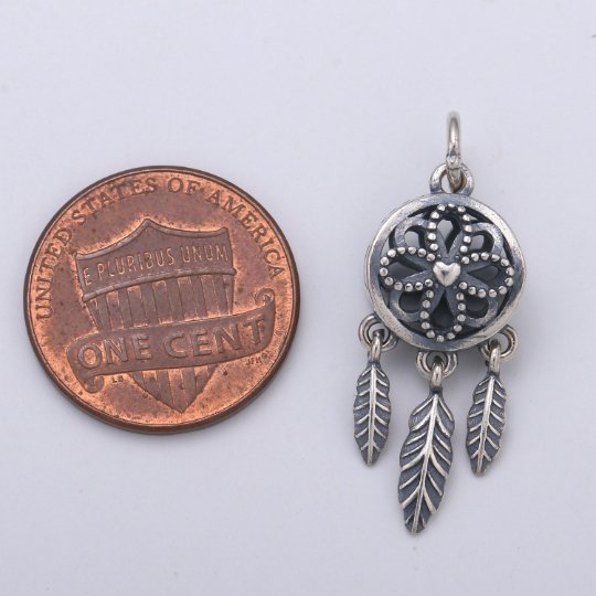 Antique 925 Sterling Silver Flower Dream Catcher Charm, Indian Charm Silver Dream Charm for Necklace Bracelet Earring, Dearm Catcher SL-188