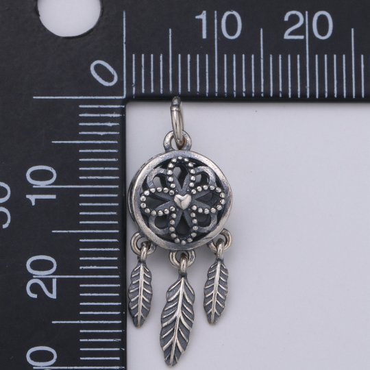 Antique 925 Sterling Silver Flower Dream Catcher Charm, Indian Charm Silver Dream Charm for Necklace Bracelet Earring, Dearm Catcher SL-188
